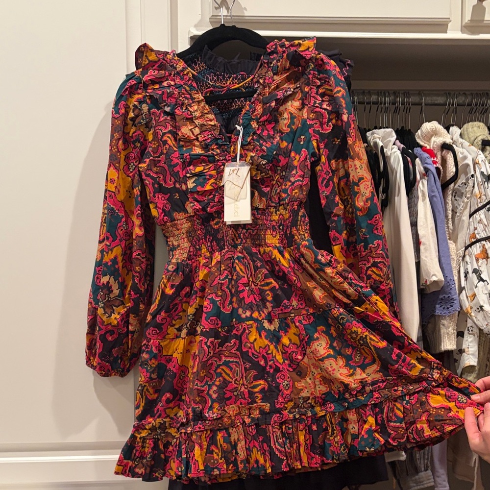 love the label bibi print long sleeve dress